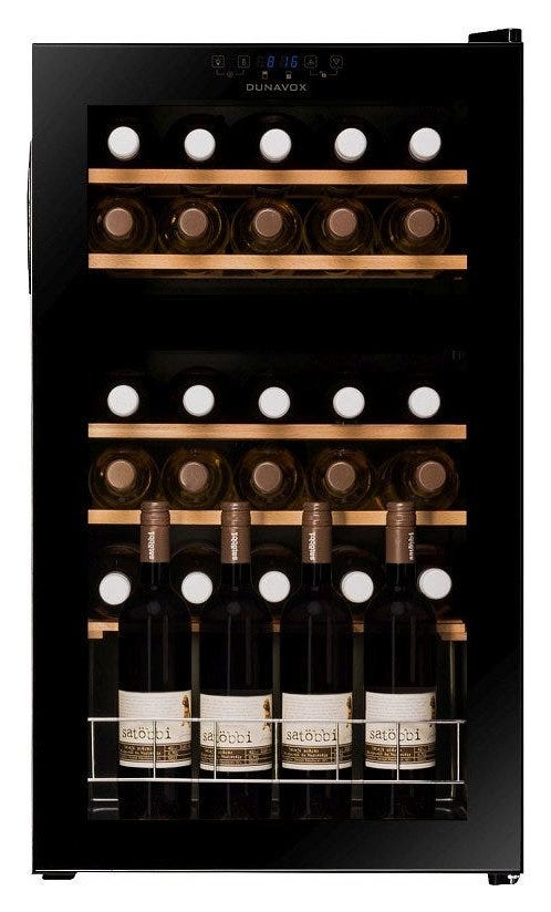 Dunavox FH-30.80 Home-30 Cantina vino, libera installazione, doppia temperatura, 48 cm, 30 bottiglie, vetro nero