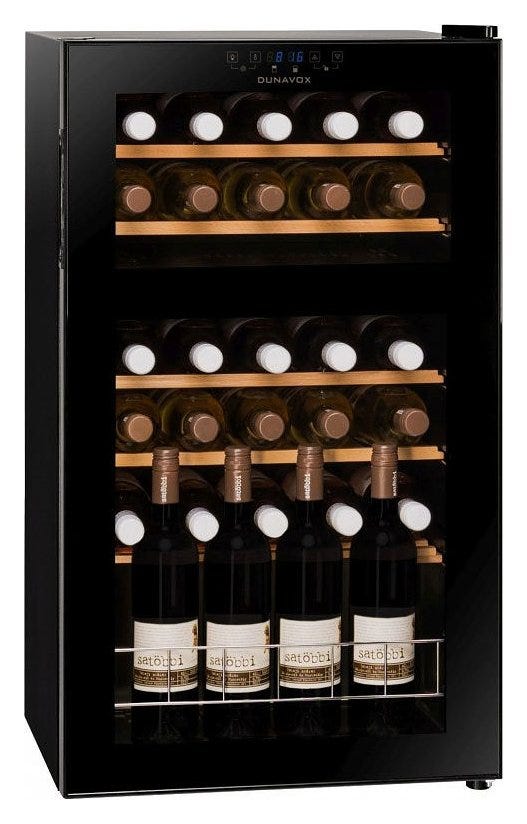 Dunavox FH-30.80 Home-30 Cantina vino, libera installazione, doppia temperatura, 48 cm, 30 bottiglie, vetro nero