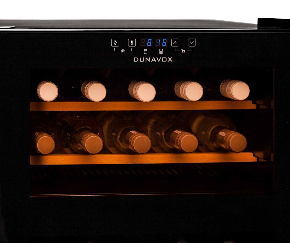 Dunavox FH-30.80 Home-30 Cantina vino, libera installazione, doppia temperatura, 48 cm, 30 bottiglie, vetro nero