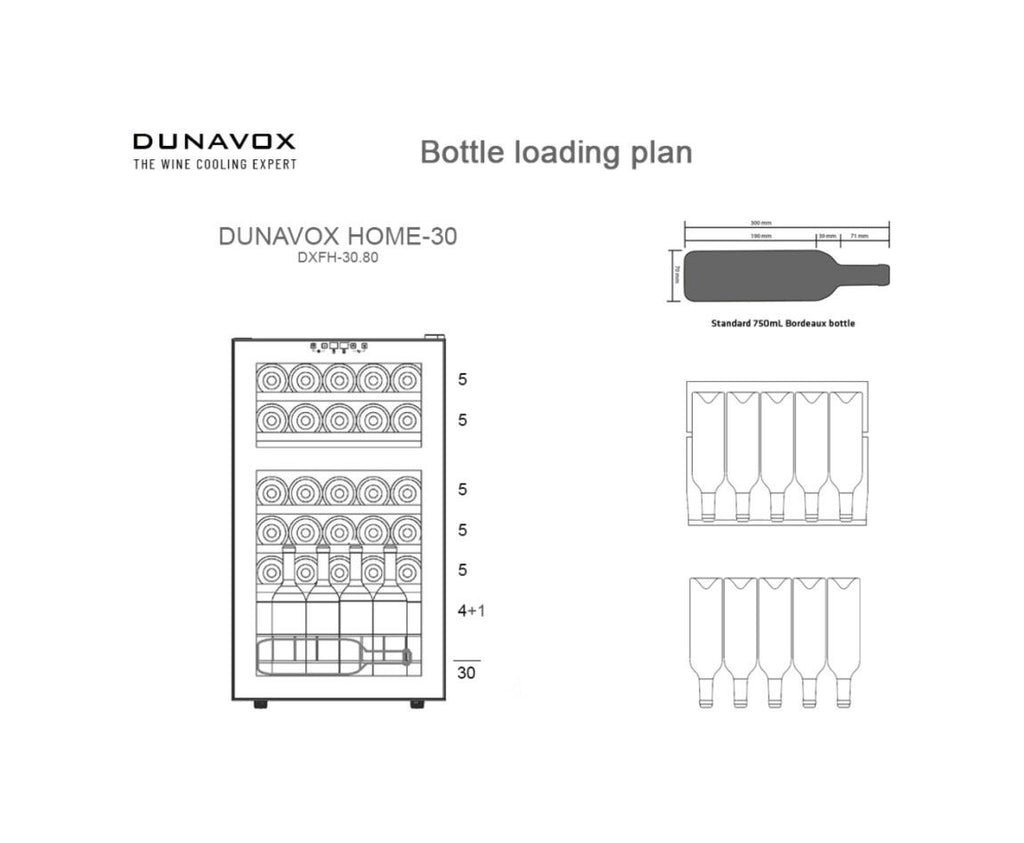 Dunavox FH-30.80 Home-30 Cantina vino, libera installazione, doppia temperatura, 48 cm, 30 bottiglie, vetro nero