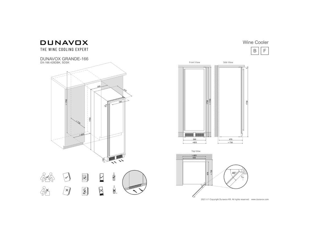 Dunavox 166.428DBK Grande-166 Cantina vino cm. 59 - 166 bottiglie - vetro nero