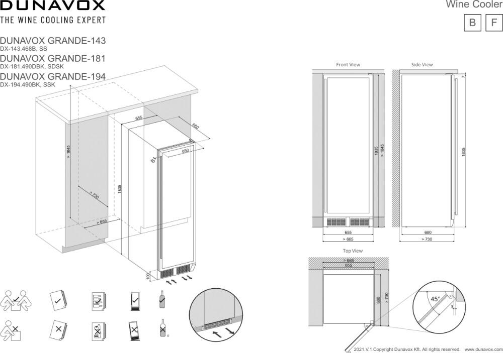 Dunavox -181.490DBK Grande-181 Cantina vino cm. 65 - 181 bottiglie - vetro nero