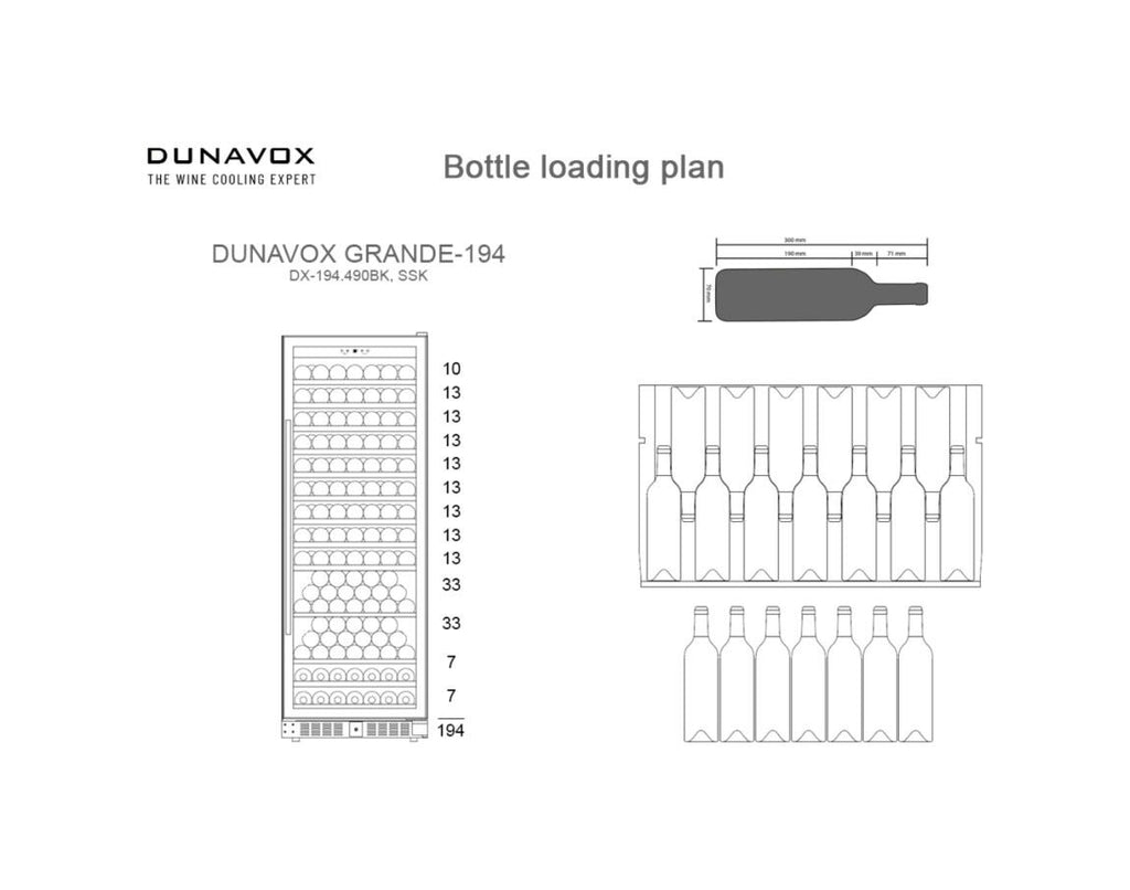 Dunavox -194.490BK Grande-194 Cantina vino cm. 65 - 194 bottiglie - vetro nero