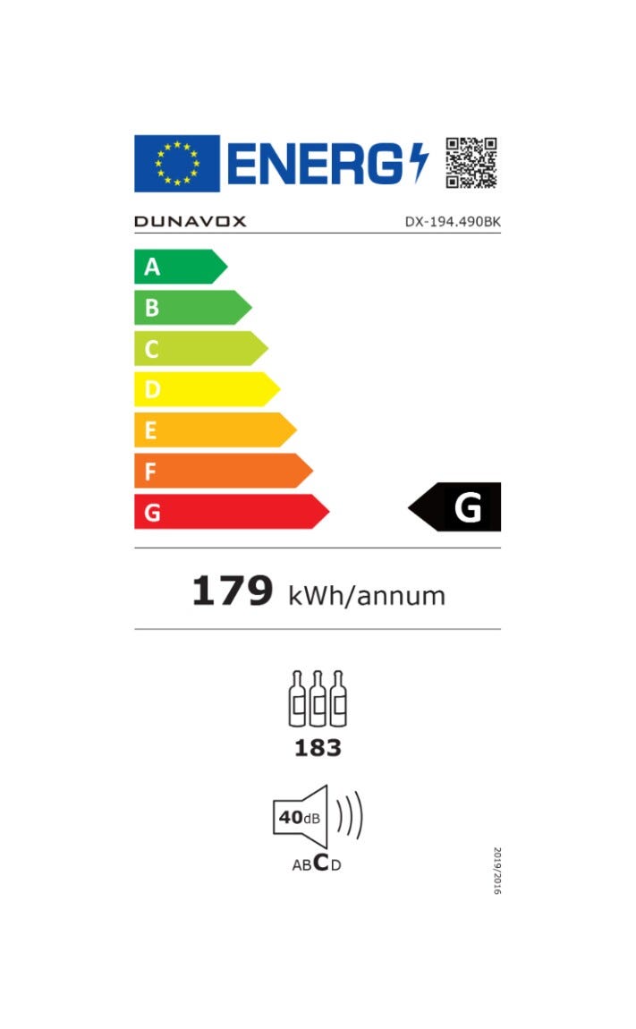 Dunavox -194.490BK Grande-194 Cantina vino cm. 65 - 194 bottiglie - vetro nero