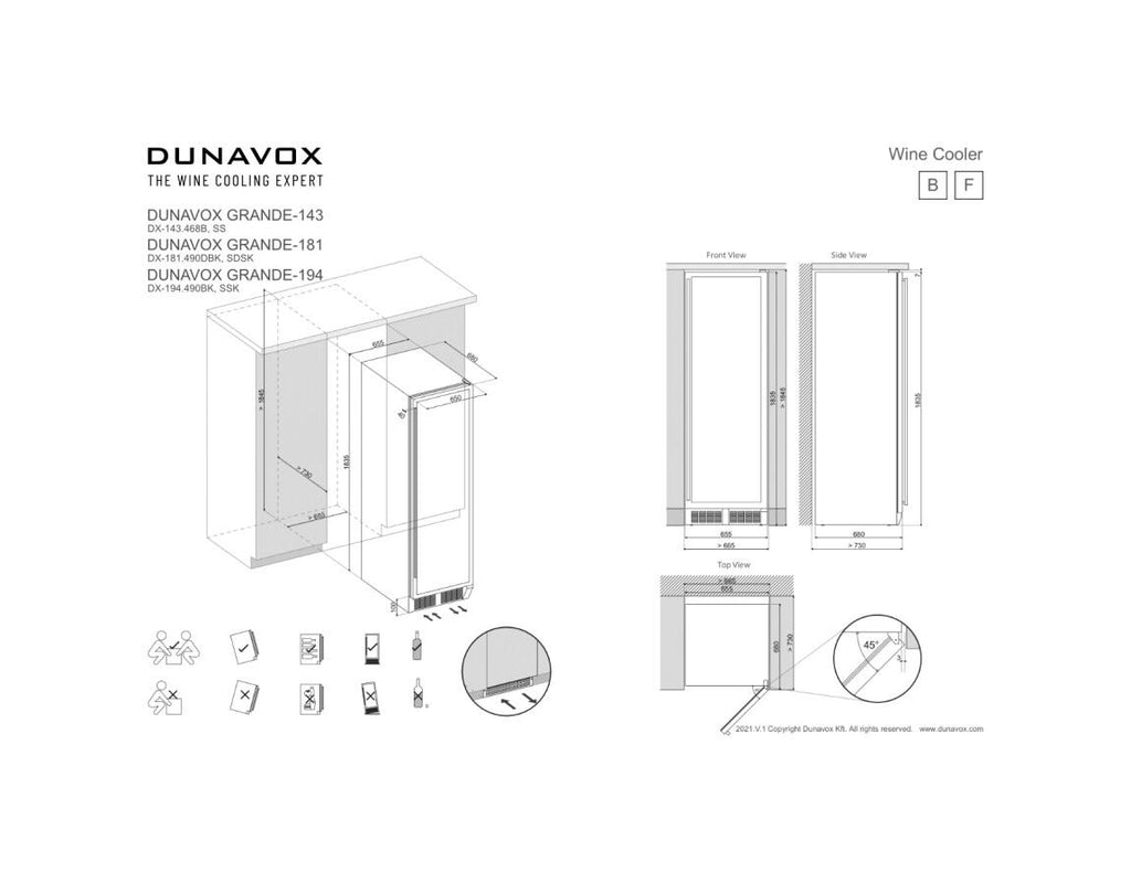 Dunavox -143.468B Grande-143 Cantina vino cm. 65 - 143 bottiglie - vetro nero