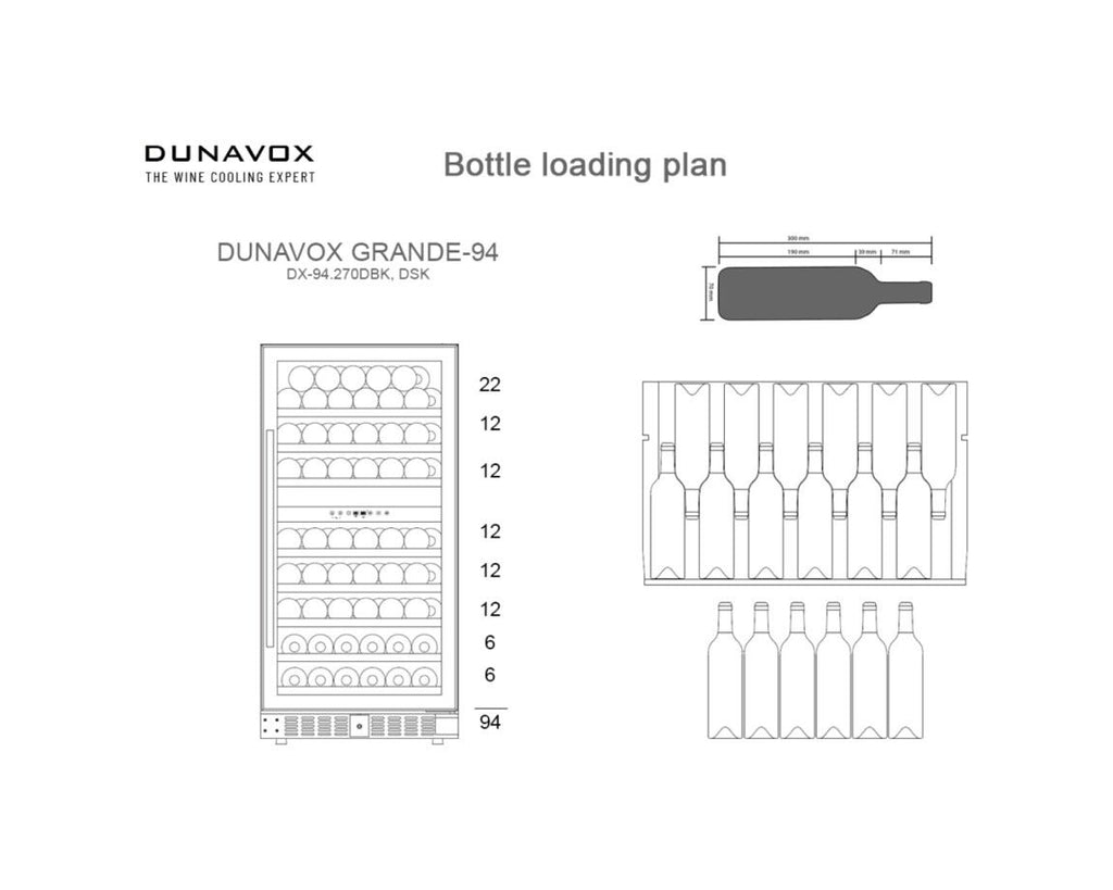 Dunavox -94.270DBK Grande-94 Cantina vino cm. 59 - 94 bottiglie - vetro nero