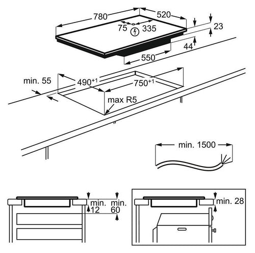 AEG IAE84853FB SenseFry Piano cottura induzione cm. 80 - vetroceramica grigio scuro
