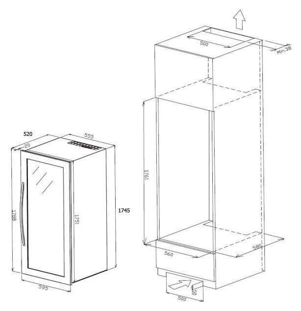 Avintage AVI97X3ZI Cantina vino cm. 60 h 179 - bottiglie 97 - inox incasso colonna