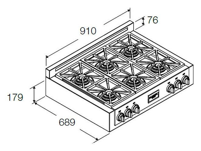Fulgor FSRT 3606 G X Professional Range Top Piano cottura in appoggio a gas cm. 91 - 6 doppia corona - acciaio inox