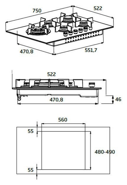 Beko HILL 75222 S Piano cottura a gas cm 75 - vetro nero