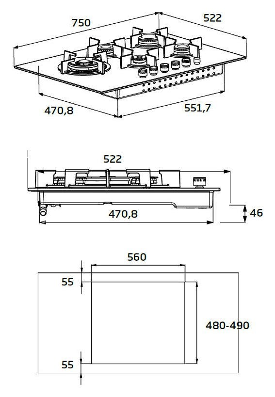Beko HILW 75222 S Piano cottura a gas cm 75 - vetro nero