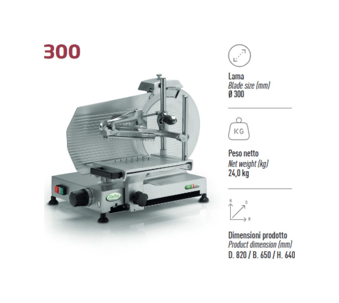 Fama FA300 Affettatrice Verticale 300, Trifase, Lama Ø300 mm, trasmissione a cinghia in poliestere