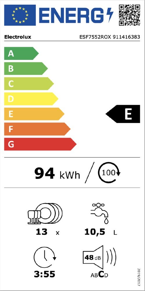Electrolux ESF7552ROX Lavastoviglie integrata parziale cm. 60 - 13 coperti - inox antimpronta