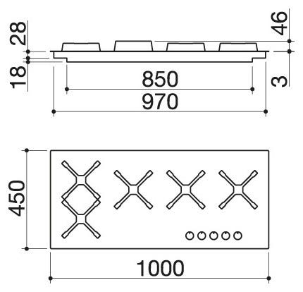 Barazza 1PSP105 SELECT PLUS Piano cottura incasso cm. 100 - inox