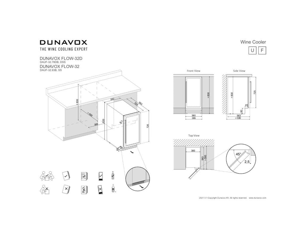 Dunavox UF-32.78DB Flow-32D Cantina vino cm. 38 - 32 bottiglie - vetro nero