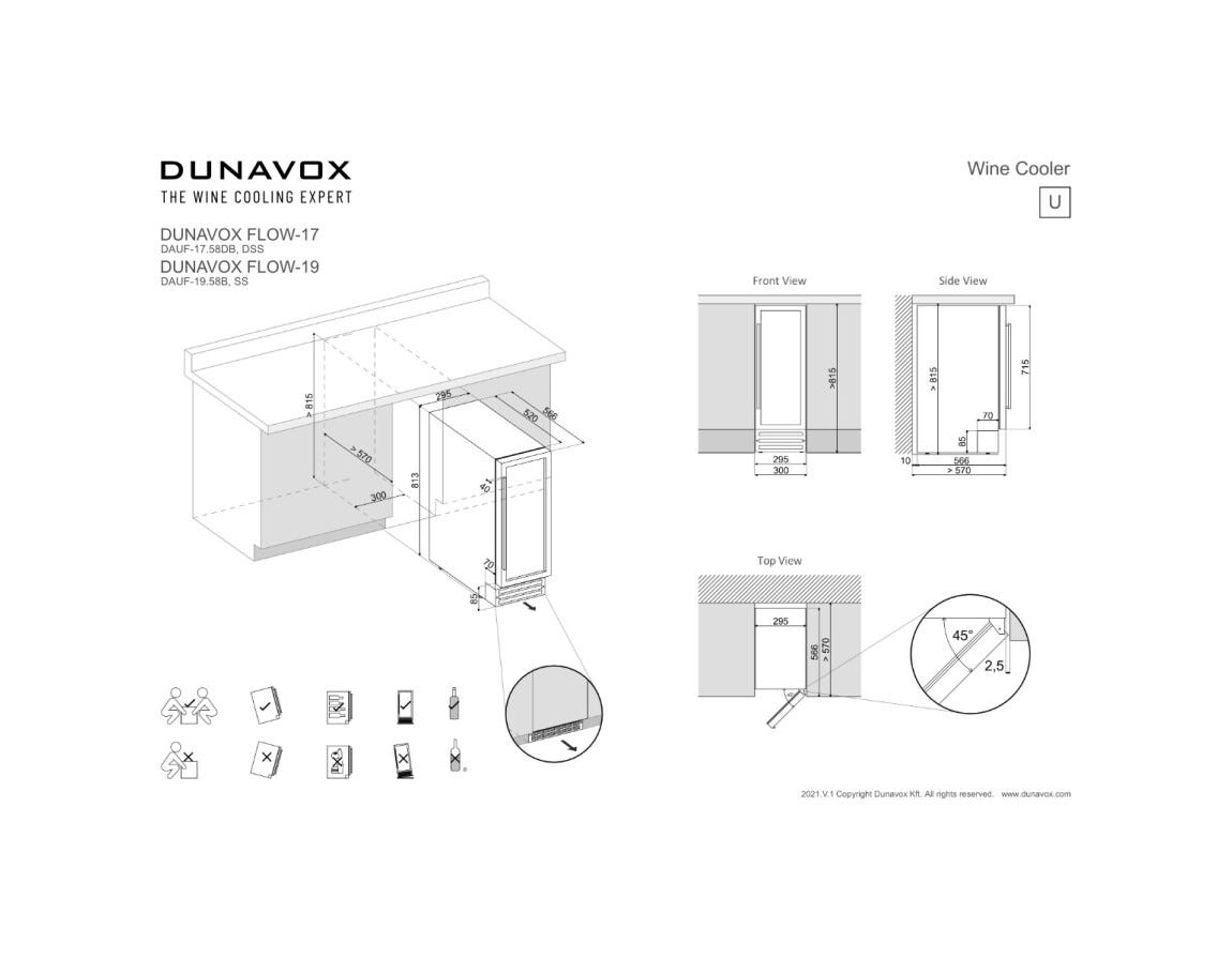 Dunavox UF-19.58B Flow-19 Cantina vino cm. 30 - 19 bottiglie - vetro nero