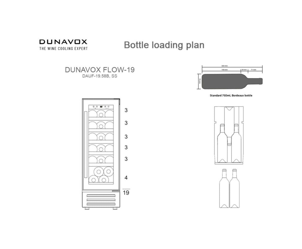 Dunavox UF-19.58SS Flow-19 Cantina vino cm. 30 - 19 bottiglie - inox