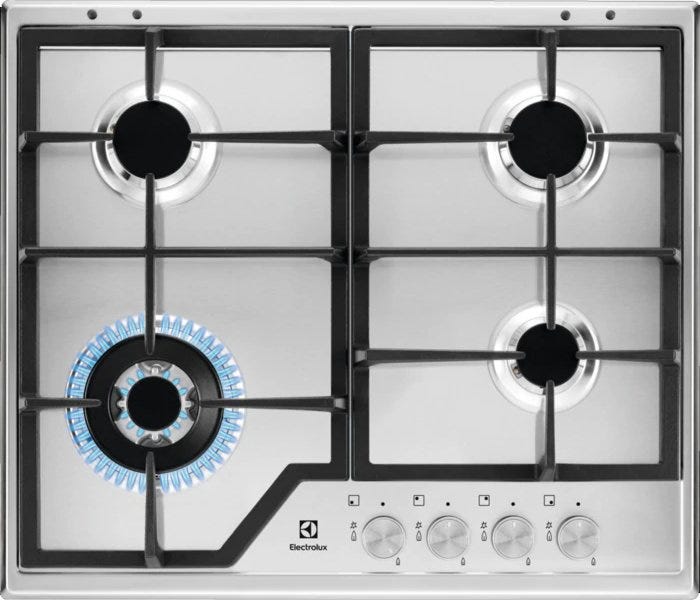 Electrolux KGS6436SX 600 Slim Line Piano cottura a gas 59,5 cm, 4 zone, SpeedBurner e Wok multicorona, inox