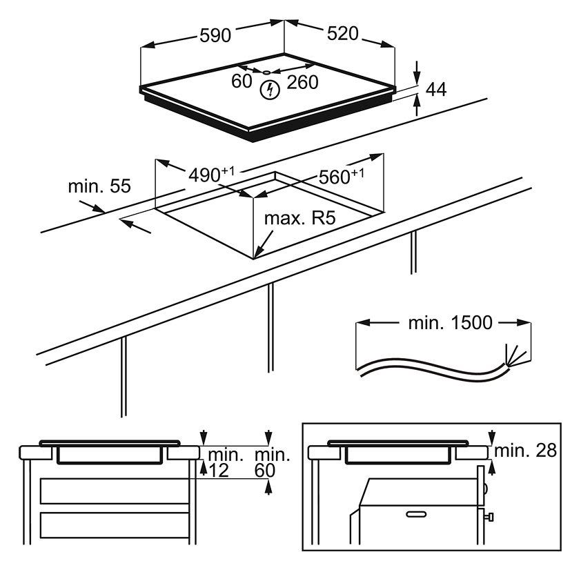 Electrolux EIV65443 INFINITE FLEXIBRIDGE Piano cottura a induzione cm. 60 - vetroceramica nero