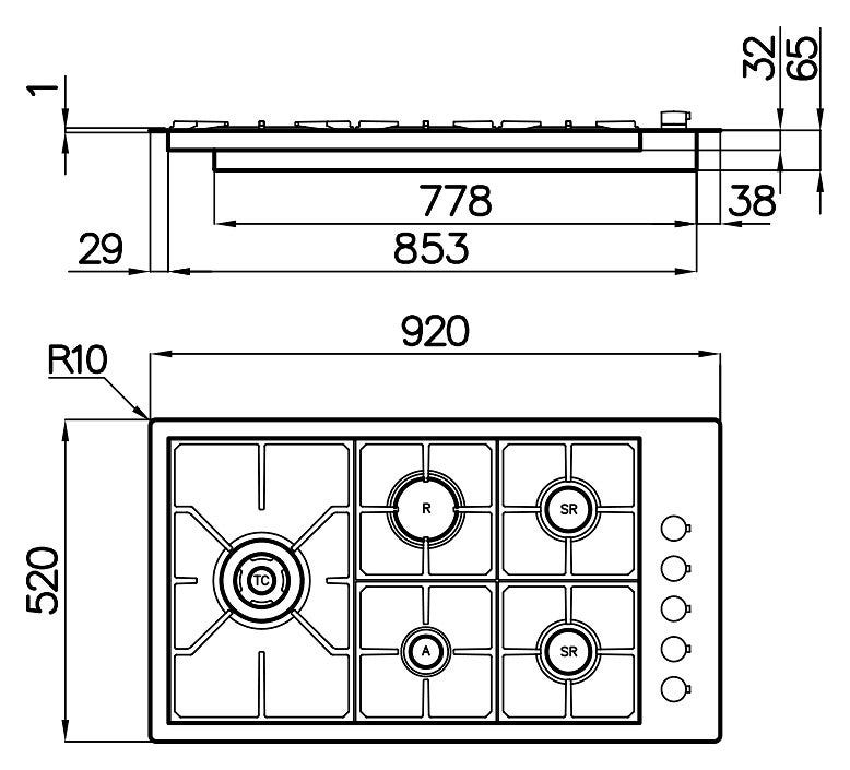Foster 7257 032 S4000 Piano cottura a gas cm 92 - filotop - acciaio spazzolato
