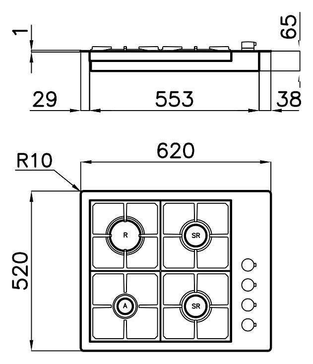 Foster 7256 032 S4000 Piano cottura gas cm 62 - filotop - acciaio spazzolato