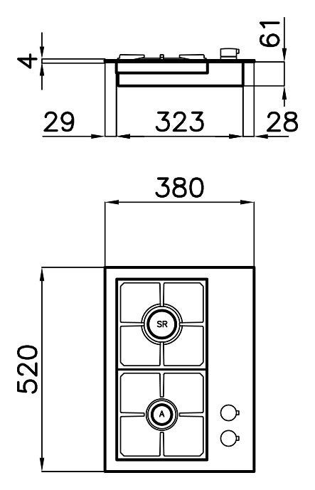 Foster 7276 032 S4000 Domino Piano cottura gas cm 38 - incasso bordo Q4 - acciaio spazzolato