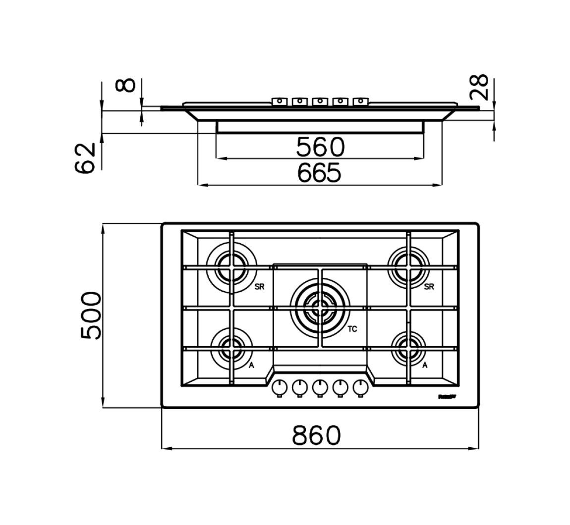 Foster 7603 032 KE Piano cottura gas cm 86 - incasso standard - acciaio spazzolato