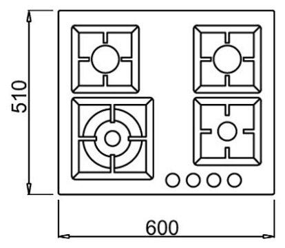 Elleci Plano 60 Plano Piano cottura a gas cm. 60 - granitek - nero