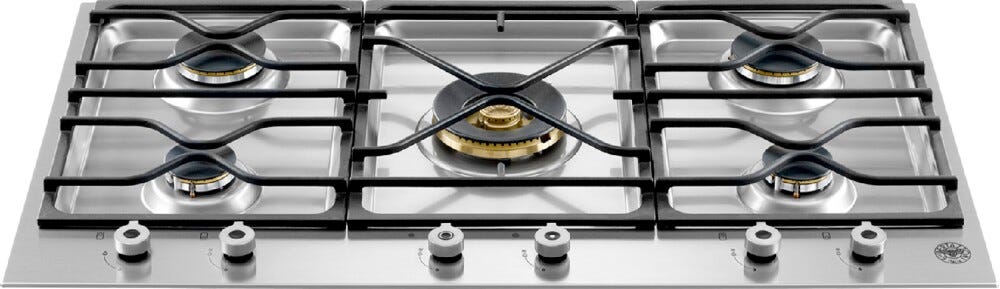 Bertazzoni PM36500X Professional Piano cottura a gas 90 cm, 5 bruciatori in ottone, griglie in ghisa, design stainless steel, inox
