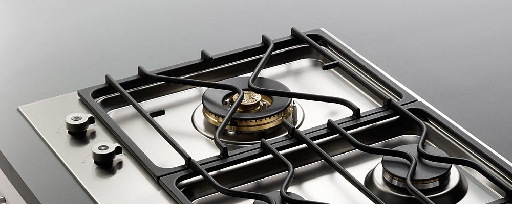 Bertazzoni PM365S0X Professional Piano cottura a gas 90 cm, 5 fuochi, doppio wok laterale 5 kW, griglie in ghisa, inox