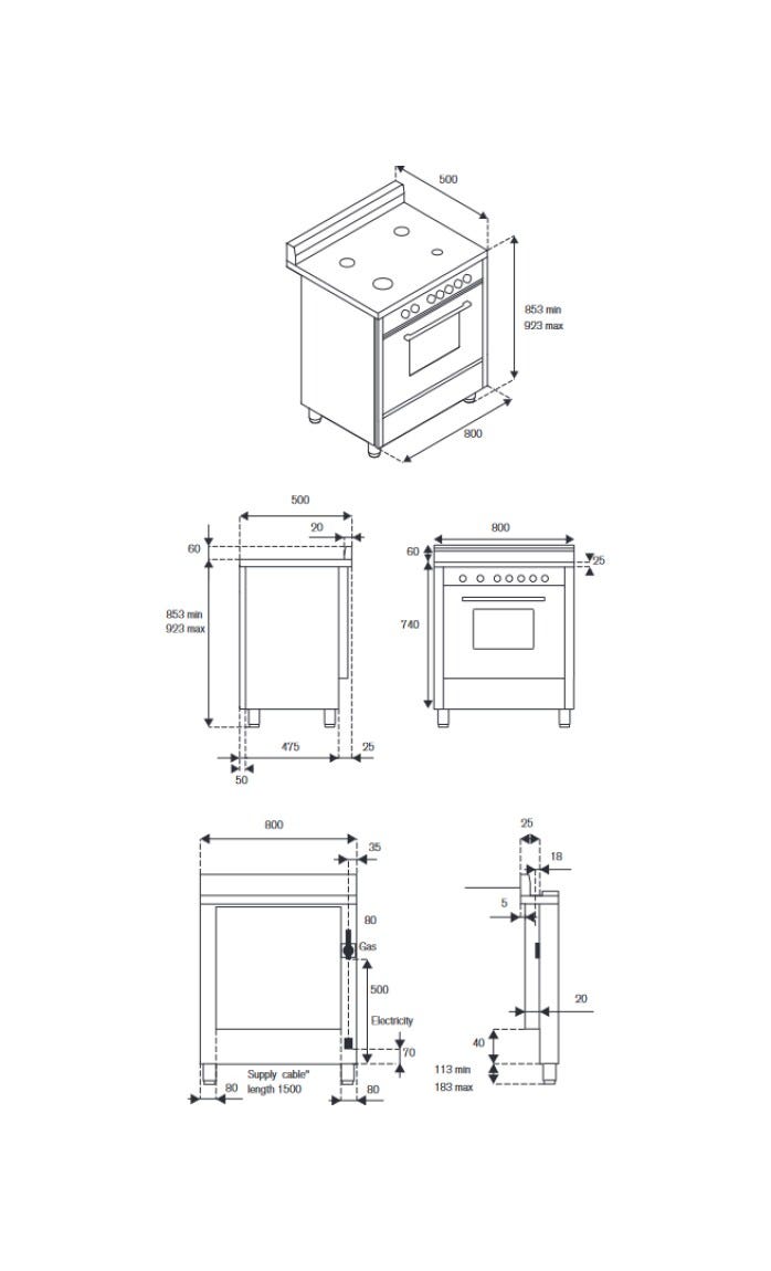 La Germania AMN855GXV/24 Americana Cucina da accosto cm. 80 x 50 - inox 1 forno a gas + 5 fuochi a gas
