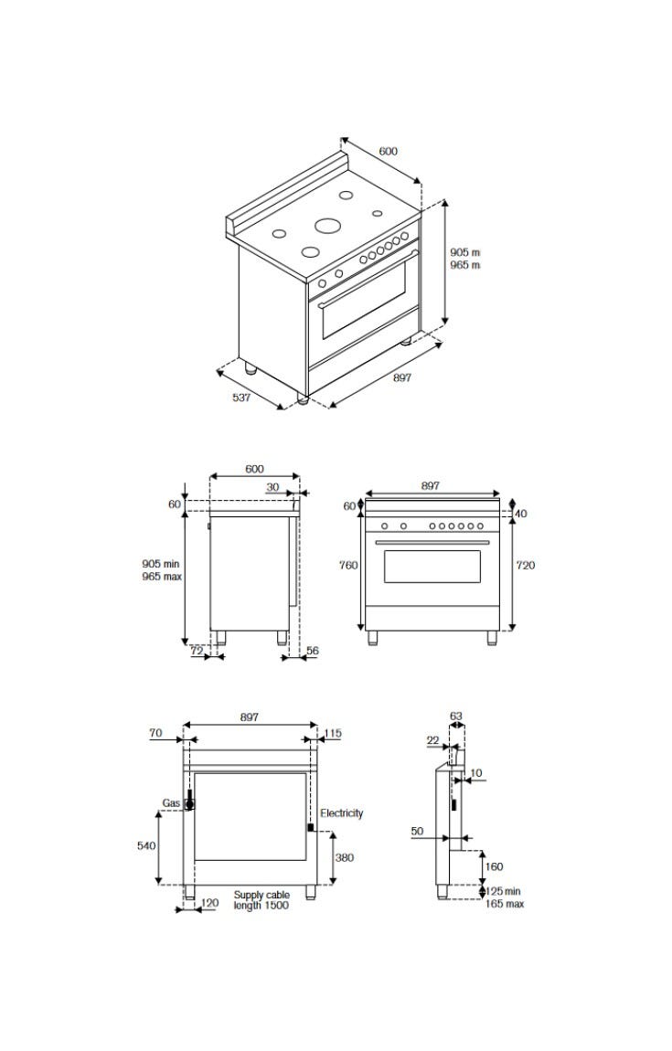 La Germania AMN965EXT Americana Cucina da accosto cm. 90 x 60 - inox 1 forno elettrico + 5 fuochi a gas