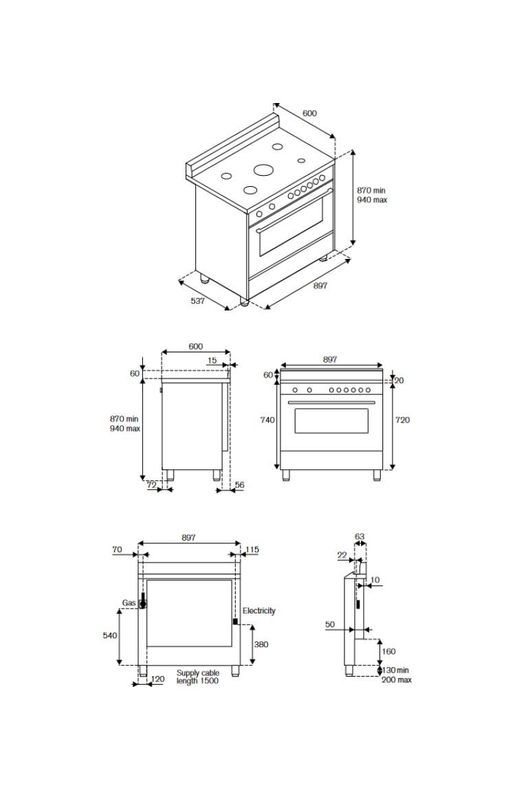 La Germania AMN965ECRV/24 Americana Cucina da accosto cm. 90 x 60 - crema 1 forno elettrico + 5 fuochi a gas