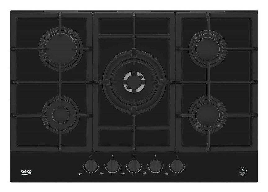 Beko HILW 75325 SDX Blacken Piano cottura a gas 75 cm - vetro nero con manopole dark inox