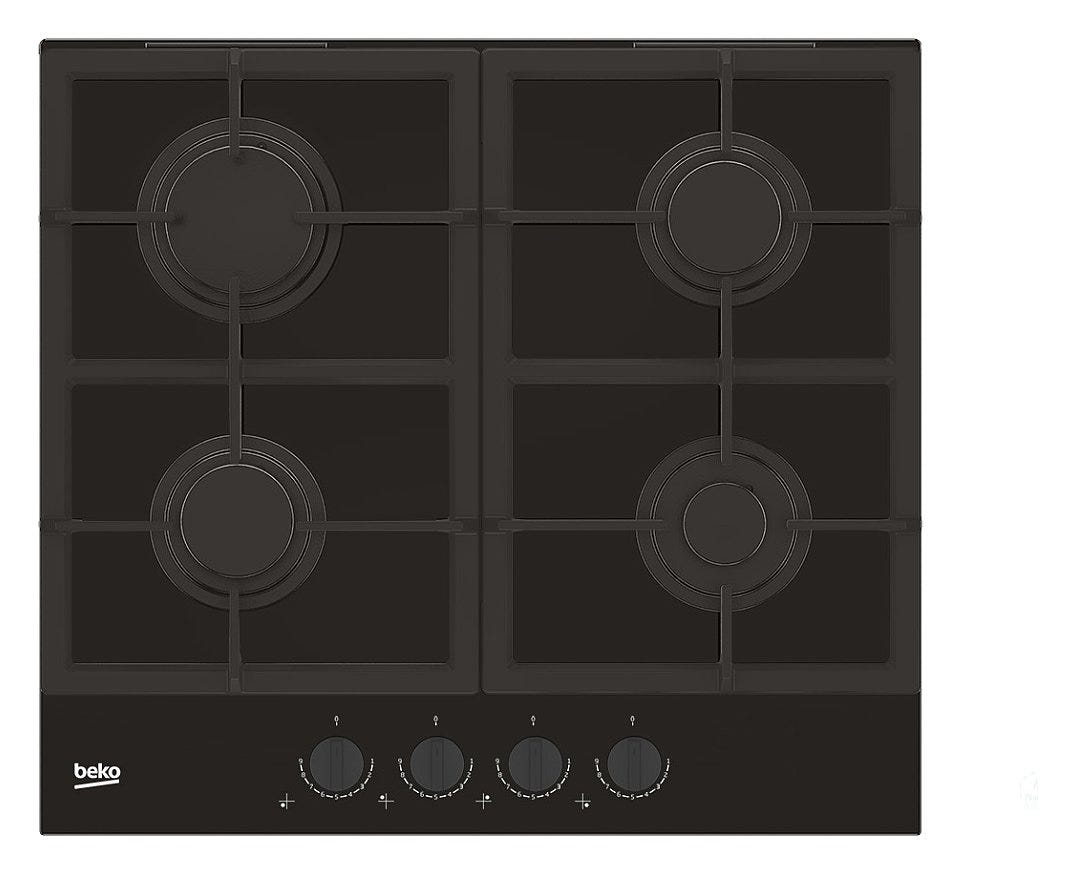 Beko HILG 64325 SDX Blacken Piano cottura a gas 60 cm - vetro nero con manopole dark inox