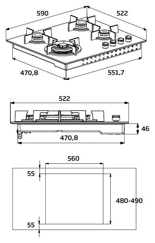 Beko HILG 64325 SDX Blacken Piano cottura a gas 60 cm - vetro nero con manopole dark inox