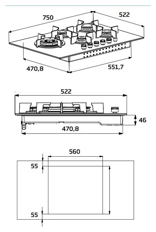 Beko HILW 75222 SZG Shades Piano cottura a gas 75 cm - vetro grigio pietra