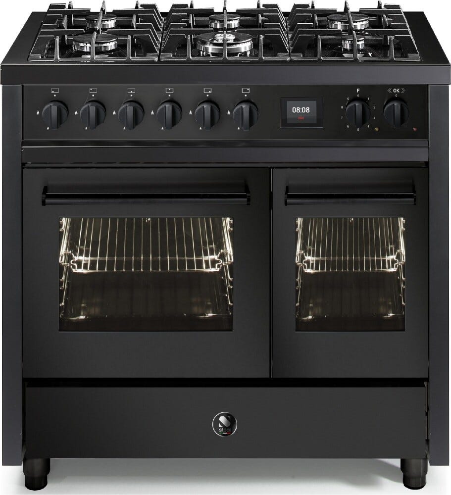 Steel EQ10FF-6 NF Enfasi Cucina da accosto cm. 100 - 2 forni elettrici + piano cottura 6 fuochi - nero fumo