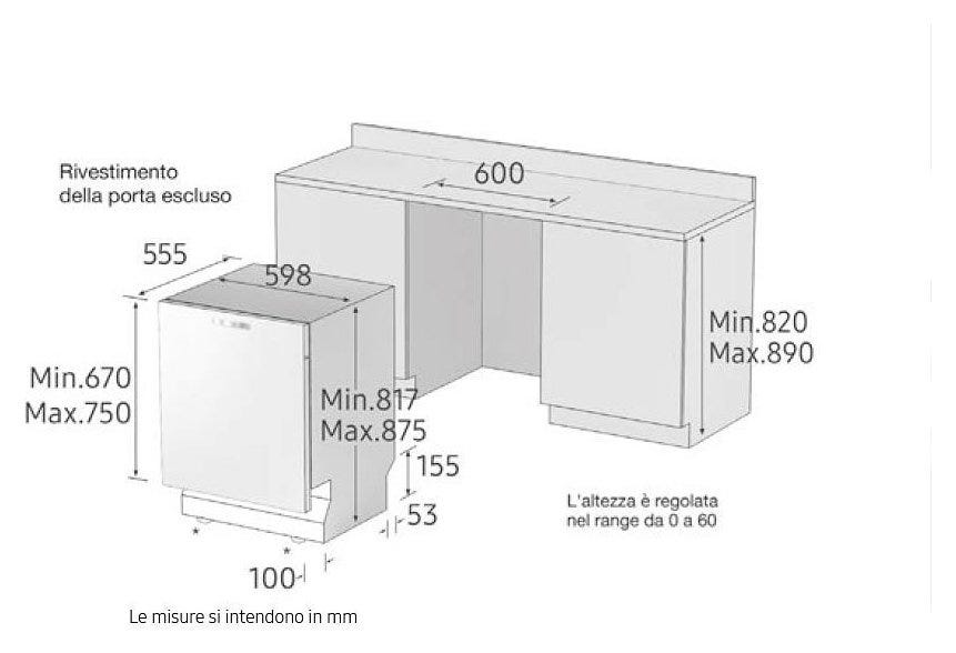 Samsung DW60M6070IB/ET 6000 Lavastoviglie incasso cm. 60 - 14 coperti - cerniere sliding