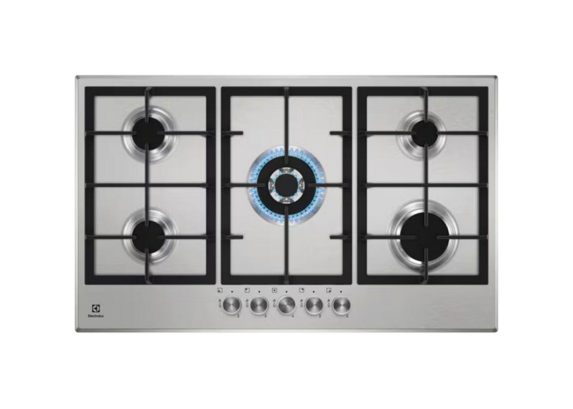Electrolux KGS9536SX Slim line Piano cottura a gas 85,7 cm, 5 zone, SpeedBurner, Powerful Burner, inox