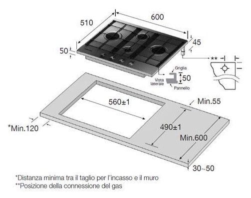 Samsung NA64H3010BS/O1 Piano cottura a gas cm. 60 - inox griglie in ghisa