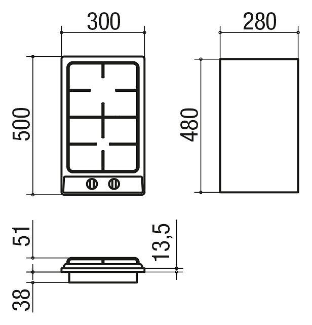 Jollynox 1PVG2 Vega Domino Piano cottura a gas cm. 30 - inox
