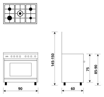 Glem UN965MI Unica Cucina cm. 90 x 60 - inox 5 fuochi - 1 forno elettrico