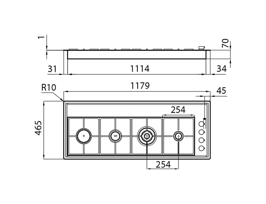 Foster 7284 042 S4000 Line XL Piano cottura a gas cm 118 - filotop - acciaio spazzolato