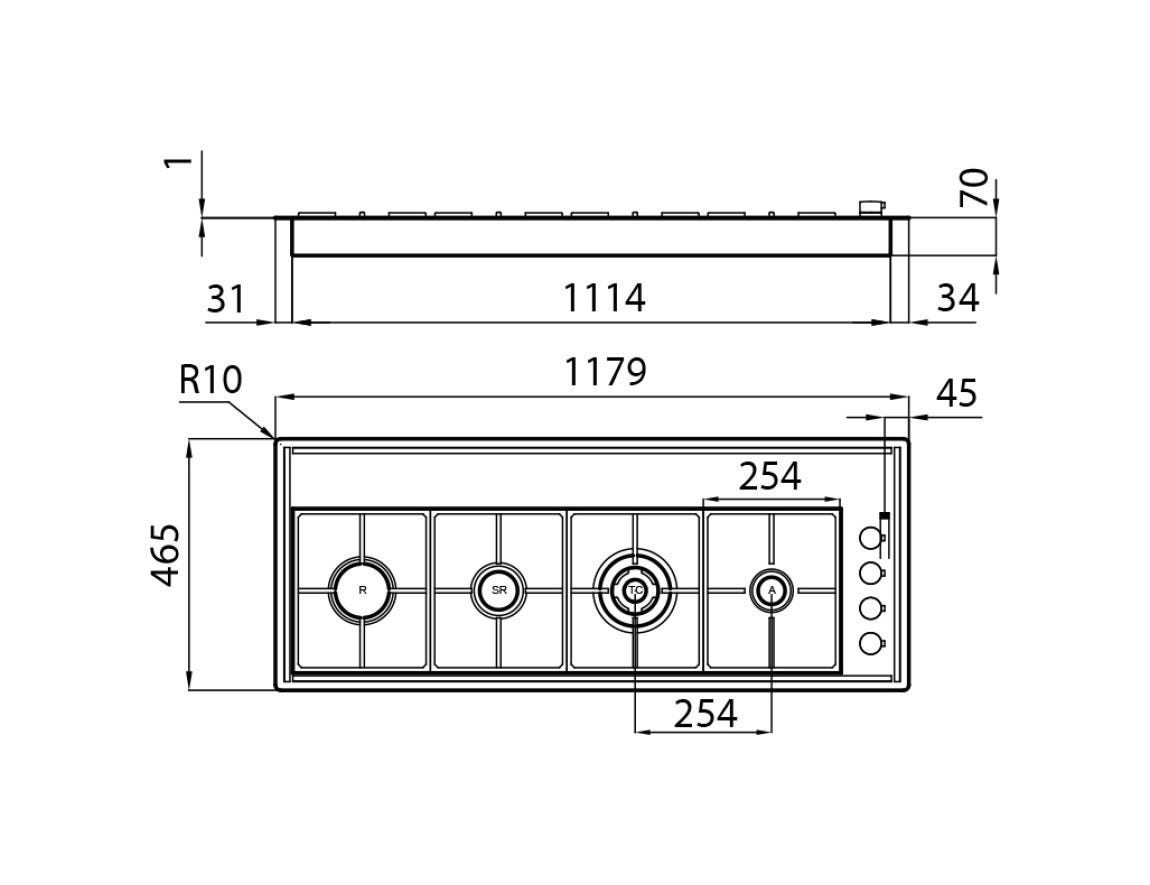 Foster 7284 042 S4000 Line XL Piano cottura a gas cm 118 - filotop - acciaio spazzolato