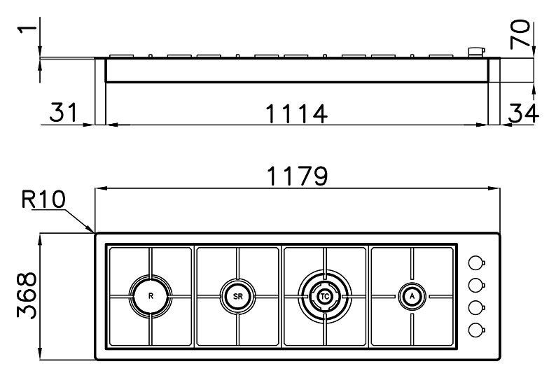 Foster 7259 042 S4000 Line Piano cottura a gas cm 118 - filotop - acciaio spazzolato