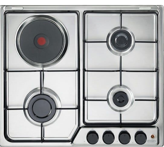 De Longhi FFI36ER Family Piano cottura a gas con piastra elettrica cm 58 - inox