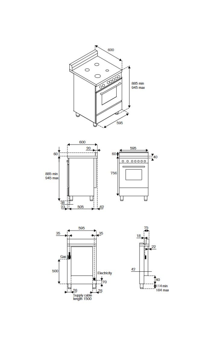 La Germania AMN664ENET Americana Cucina cm. 60 nero 4 fuochi a gas - forno singolo elettrico