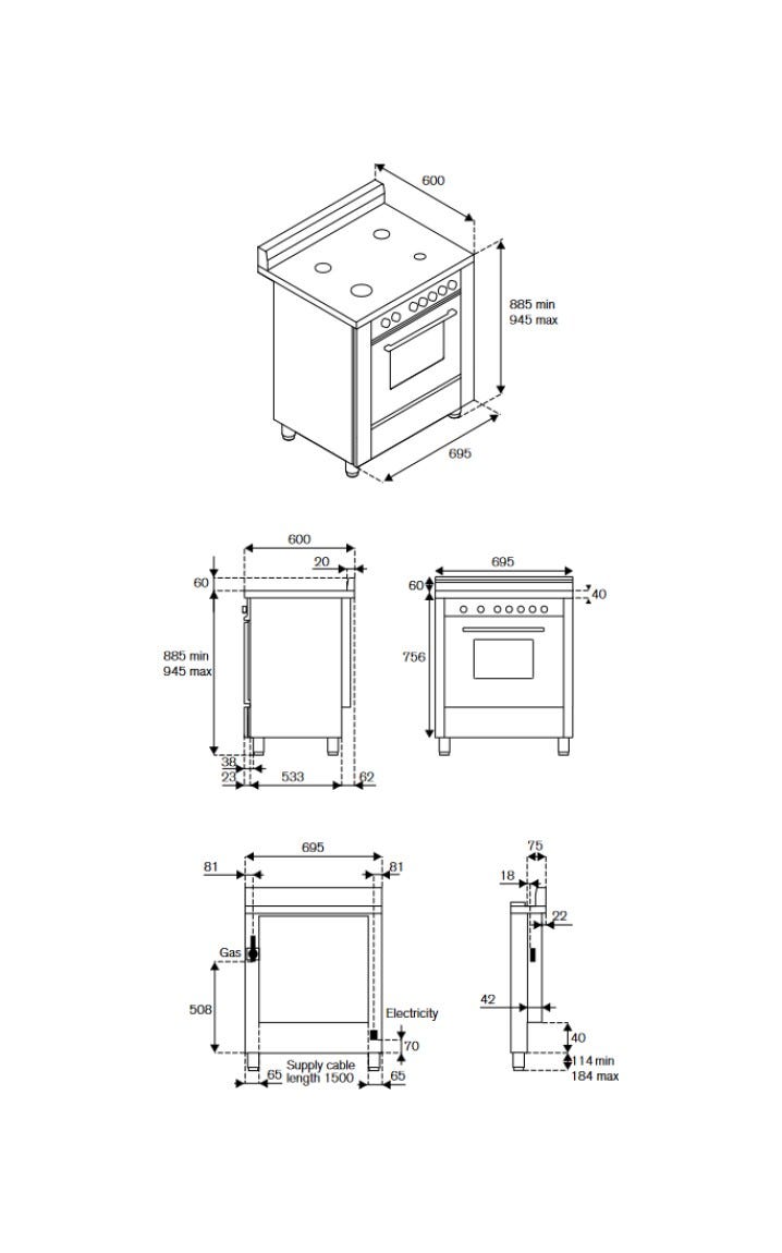 La Germania AMN765GXT Americana Cucina cm. 70 inox 5 fuochi a gas - forno singolo a gas