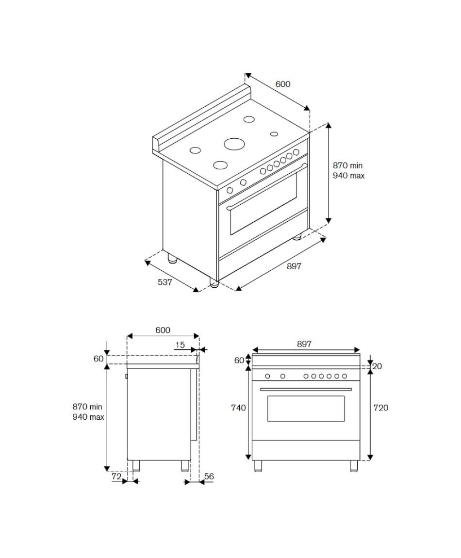 La Germania AMN965EBV/24 Americana Cucina cm. 90 bianco 5 fuochi a gas - forno singolo elettrico